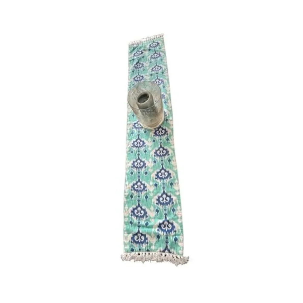 Threshold Turquoise Blue‎ White Table Runner Tassels - Picture 6 of 6